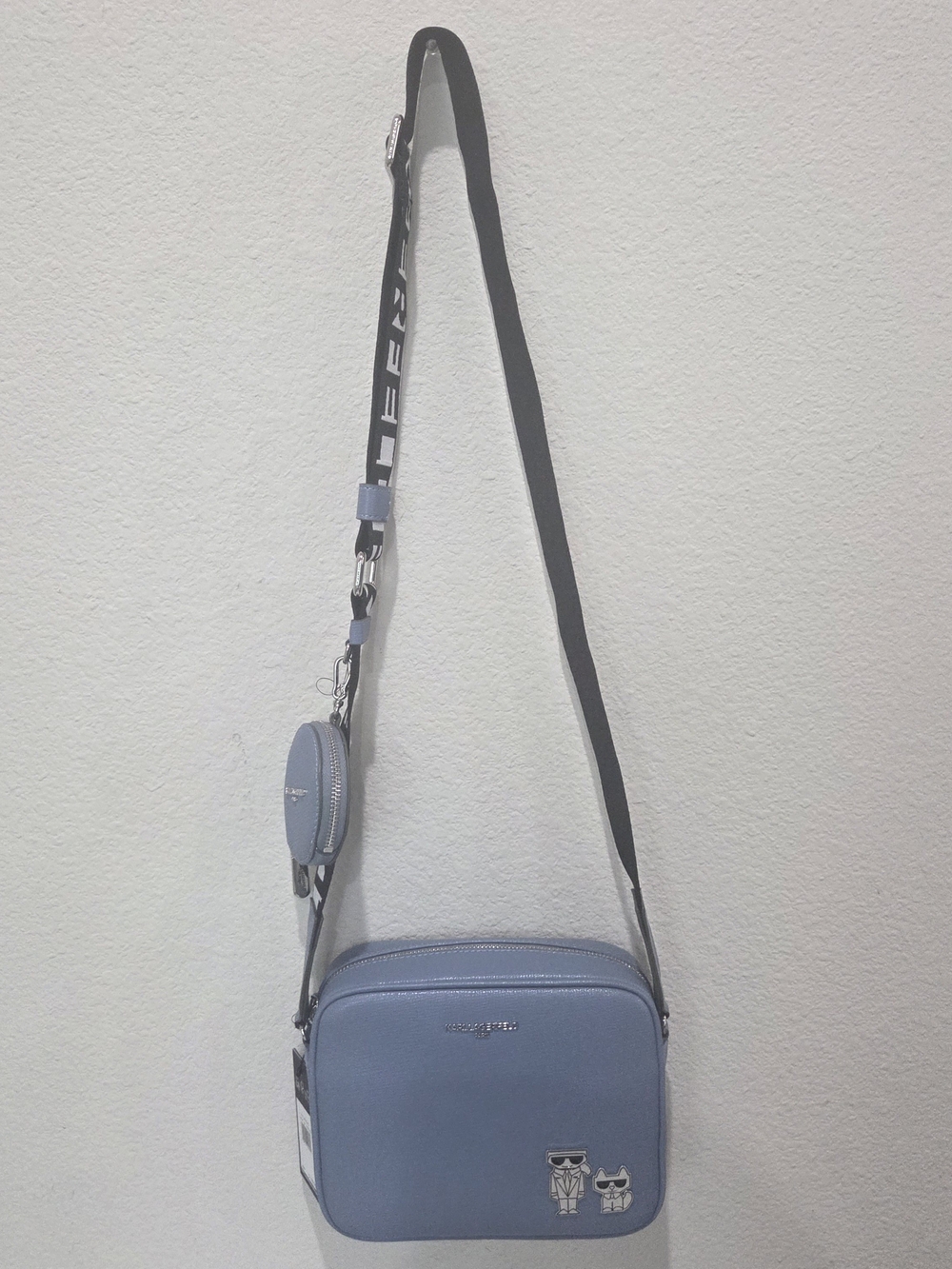 Karl Lagerfeld Paris Maybelle Blue Crossbody Camera Bag with Logo Strap NWT